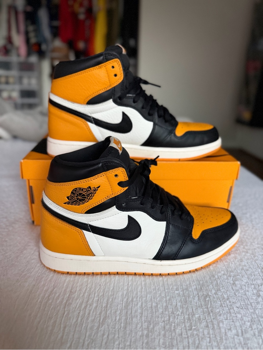 Jordan 1 High Taxi Sneakers - White/Black/Yellow 10.5 M